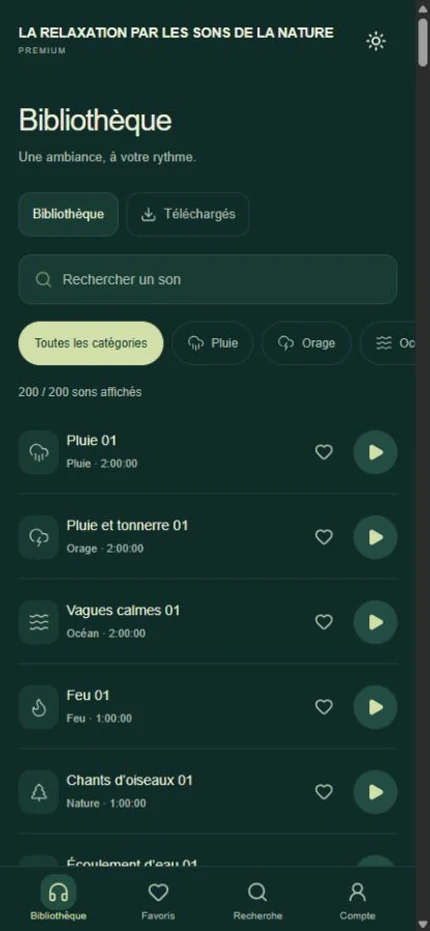 Aperçu — Bibliothèque · LA RELAXATION PAR LES SONS DE LA NATURE Premium